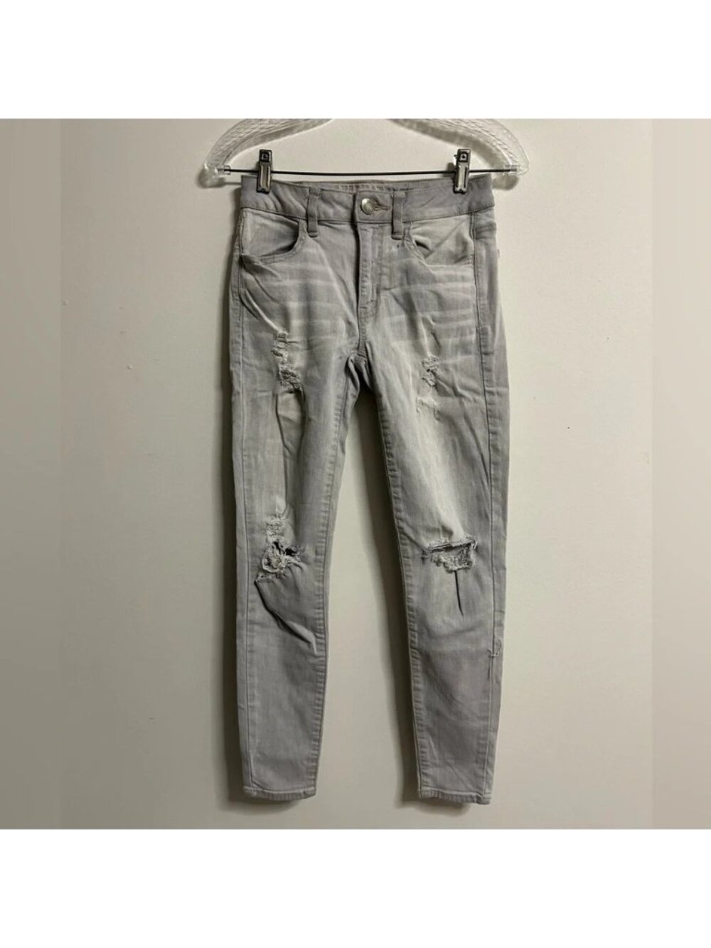American Eagle Ripped Grey Super Stretch Skinny Jeans